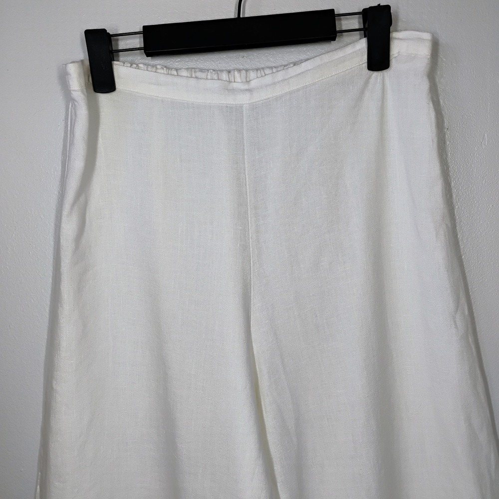 Bryn Walker 100% Linen White Wide Leg Pants Elastic Waist USA Beachy Medium - Picture 3 of 11